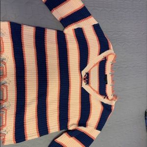Derek Heart sweater, color is a peachy pink with blue and cream
